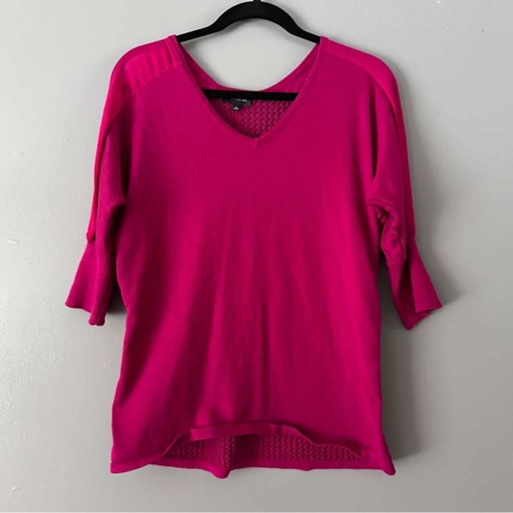 The Limited Sheer Shoulder Eyelet Back V-Neck Sweater | Raspberry Pink Purple